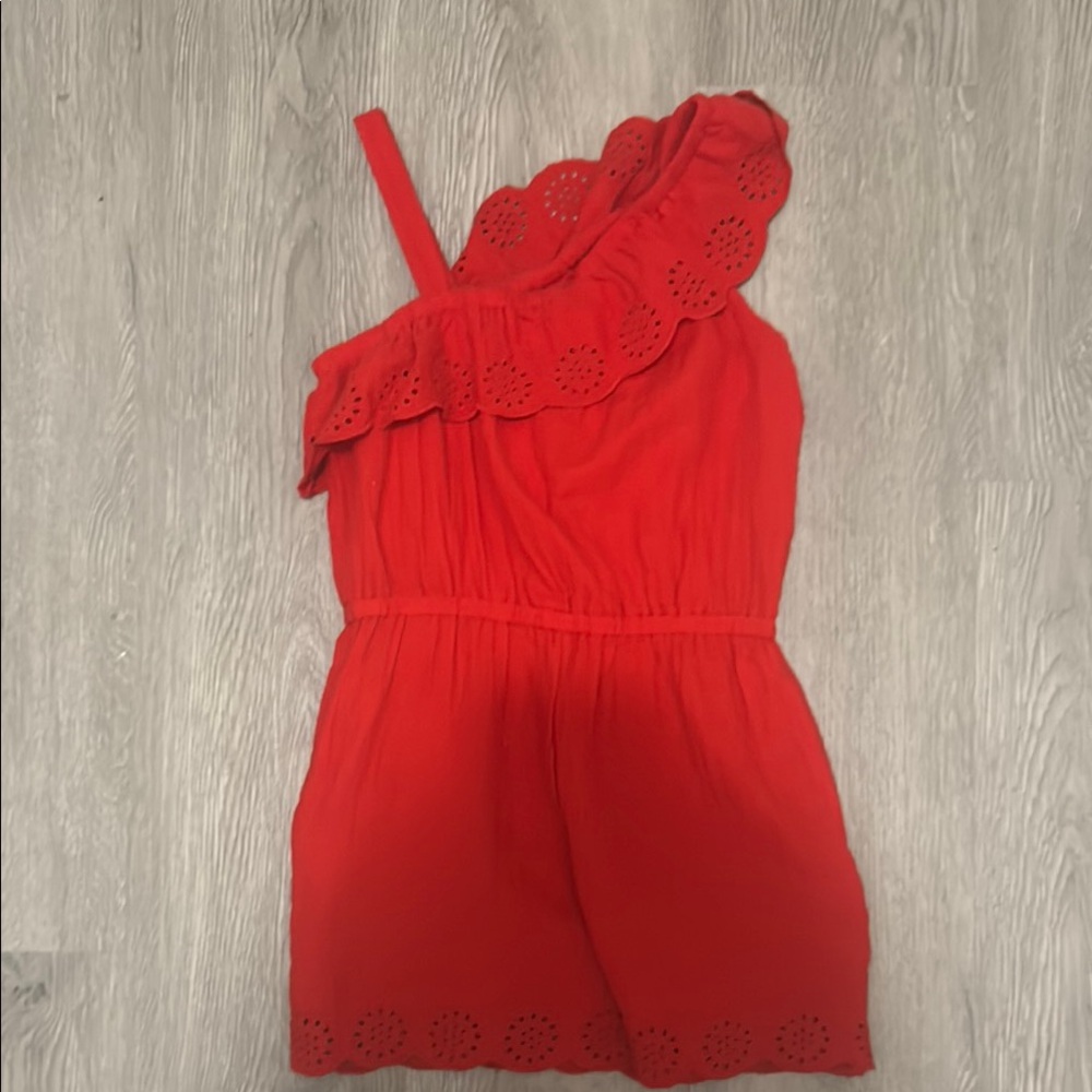 Red One-Shoulder romper for little girls